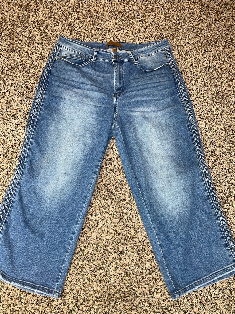 Judy Blue Western High Rise Wide-Leg Ankle Jeans Braided Side Trim Plus 20W EUC